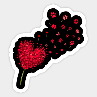 Heart Dandelion Valentine Dog Paws Sticker